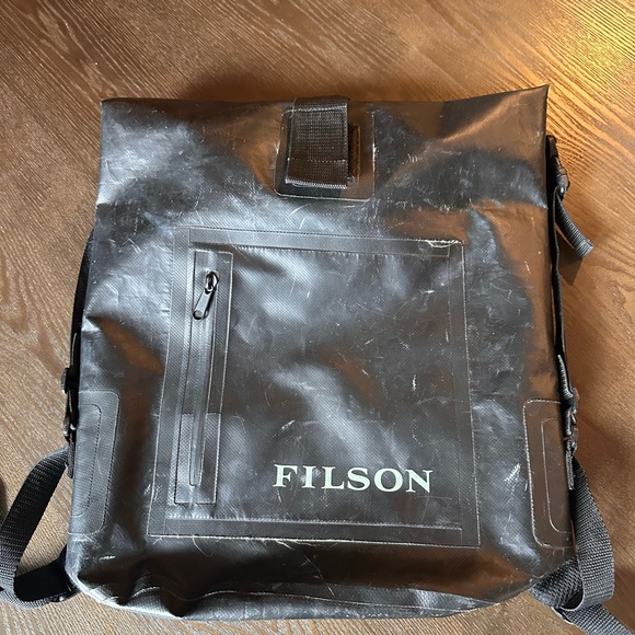 Filson Black Roll-Top Waterproof Backpack with Front Zip Pocket - Picture 6 of 8